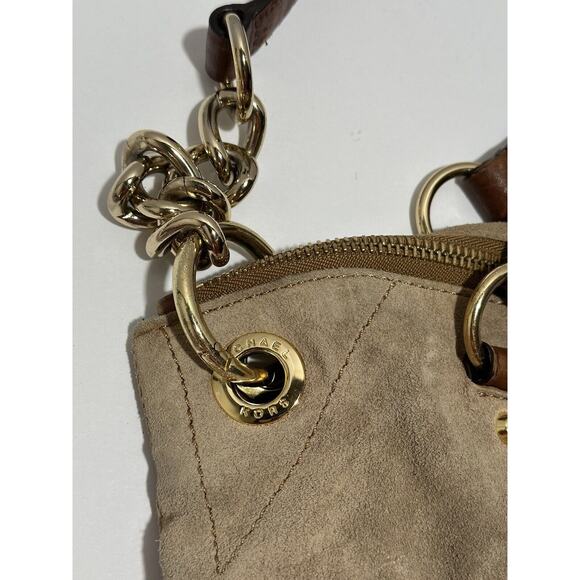Michael Kors Altor Beige Brown Suede Leather Trim Studded Large Shoulder Bag - Picture 9 of 14